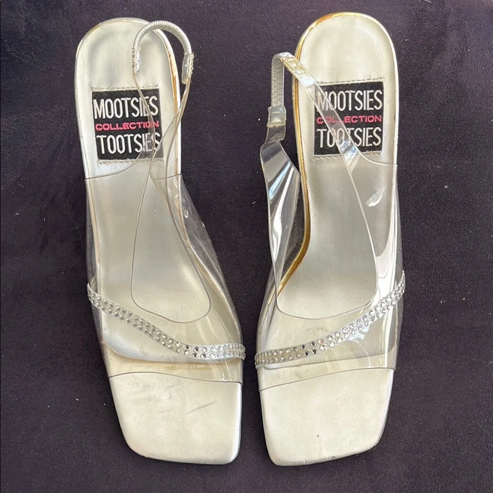 Mootsies Tootsies Silver and Lucite Women's Shoes Size 6 - Picture 1 of 4